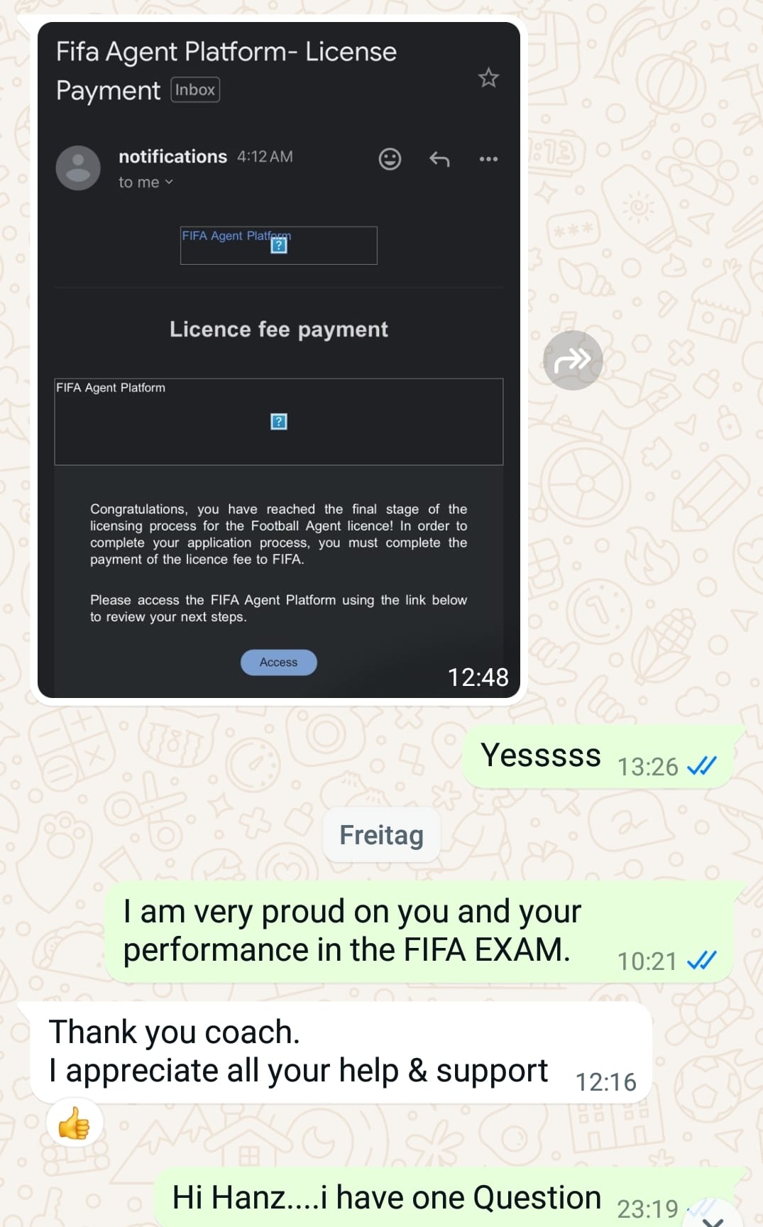 WhatsApp — FIFA Agent Platform Licence Payment